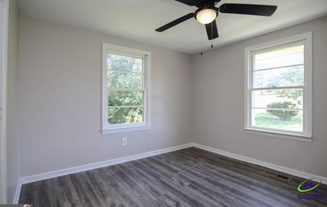 110 Wimberly Rd, Hawkinsville, GA 31036 - spare room featuring plenty of natural light, dark wood-style flooring, baseboards, and ceiling fan