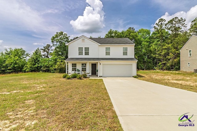 1707 Hannah Ct, Macon, GA 31217 - traditional-style home with an attached garage, concrete driveway, a front lawn, and a porch