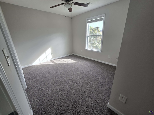 212 Raleigh Dr, Warner Robins, GA 31088 - unfurnished room with ceiling fan, dark carpet, and baseboards