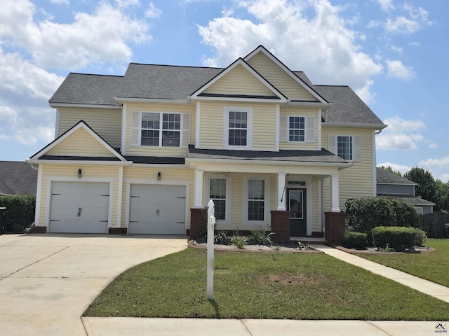 212 Raleigh Dr, Warner Robins, GA 31088 - view of front of house with concrete driveway, a front lawn, a porch, and a shingled roof