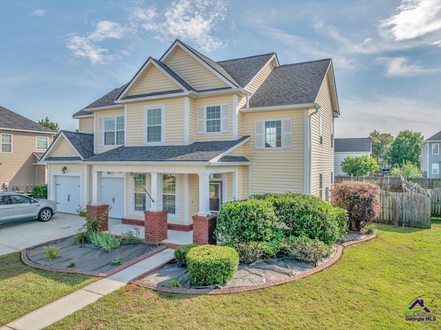 212 Raleigh Dr, Warner Robins, GA 31088 - view of front facade featuring covered porch, concrete driveway, a shingled roof, and an attached garage