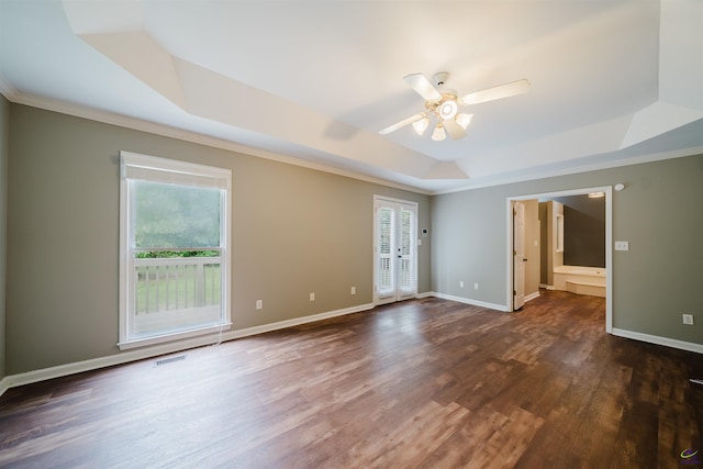100 Cliff Pointe Pointe, Warner Robins, GA 31088 - empty room featuring a raised ceiling, ceiling fan, crown molding, wood finished floors, and baseboards