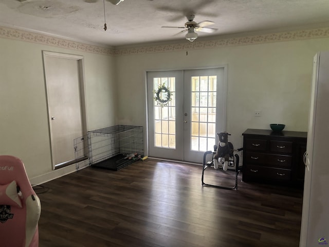 174 Cabero Rd, Hawkinsville, GA 31036 - doorway to outside with french doors, dark wood-style floors, and a ceiling fan