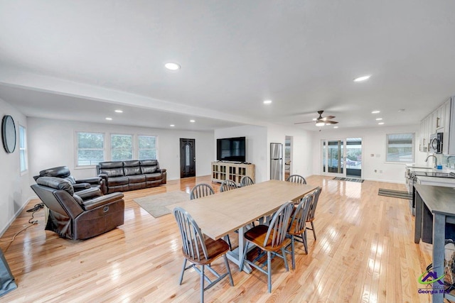 257 Macon Rd, Reynolds, GA 31076 - dining area with recessed lighting, light wood-style floors, a ceiling fan, plenty of natural light, and baseboards