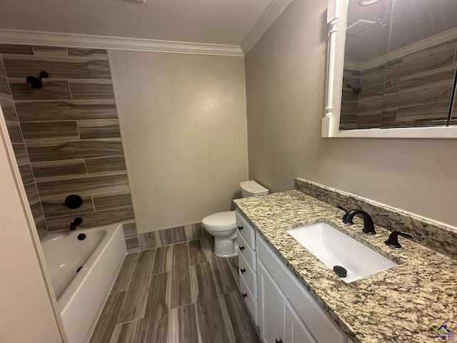 103 Ridley Ct, Warner Robins, GA 31088 - full bath featuring ornamental molding, vanity, toilet, wood tiled floors, and tiled shower / bath combo