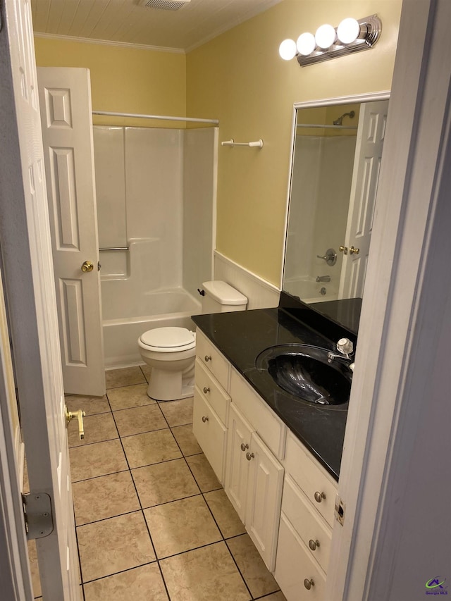 310 Westcliff Ctr, Warner Robins, GA 31088 - full bath featuring bathing tub / shower combination, tile patterned flooring, toilet, vanity, and ornamental molding