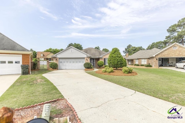 ranch-style house with driveway and brick siding