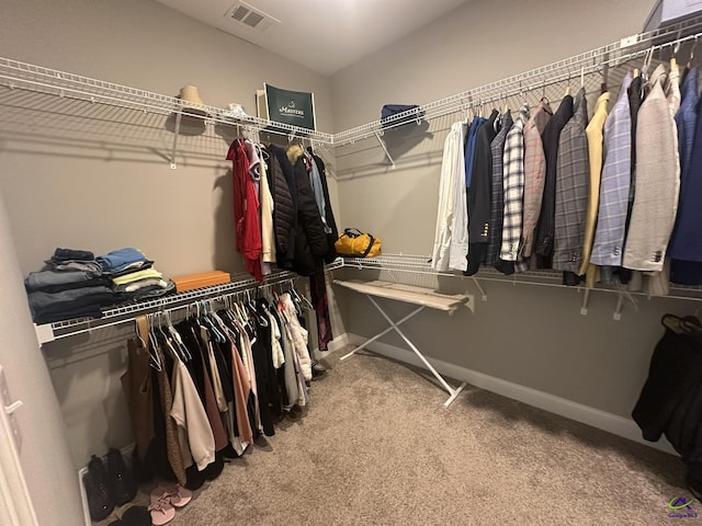 walk in closet with carpet