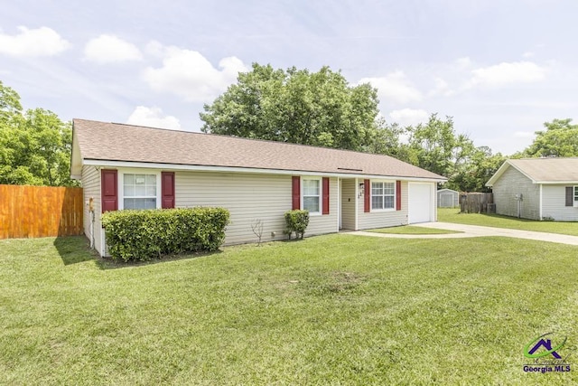 ranch-style house with concrete driveway and an attached garage
