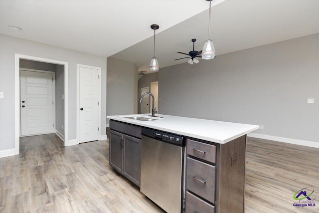 136 Sourwood Ln, Centerville, GA 31093 - kitchen featuring a sink, stainless steel dishwasher, a ceiling fan, and baseboards