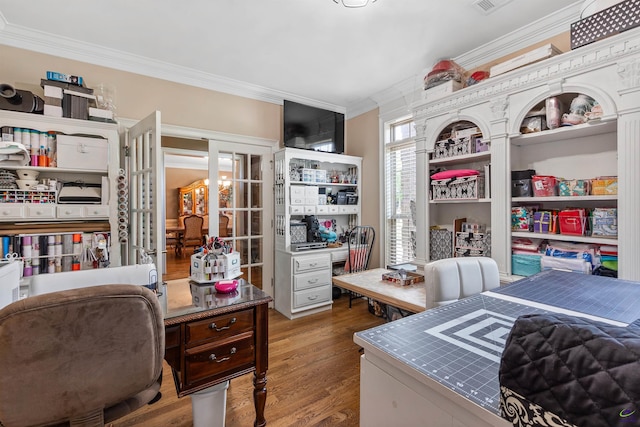 105 River Rock Ct, Perry, GA 31069 - office space with ornamental molding, french doors, and wood finished floors