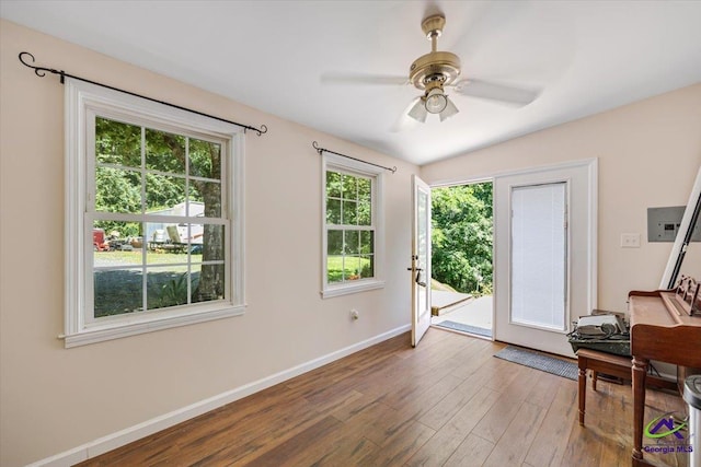 3015 Clairmont Ave, Macon, GA 31204 - entryway featuring wood finished floors, plenty of natural light, baseboards, and a ceiling fan