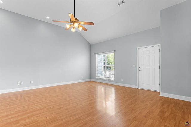 210 Vining Way, Byron, GA 31008 - spare room with a ceiling fan, high vaulted ceiling, light wood-style flooring, baseboards, and recessed lighting