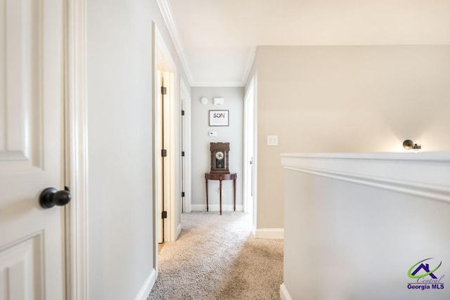 215 Wilson Creek Bnd, Bonaire, GA 31005 - hallway with carpet flooring, ornamental molding, and baseboards