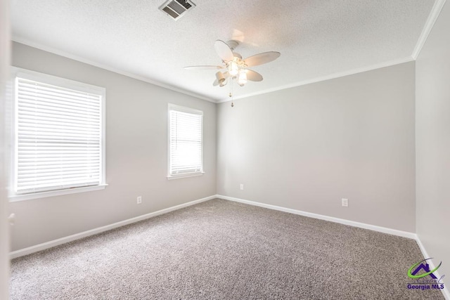 757 Silver Springs Drs, Macon, GA 31210 - carpeted spare room with ornamental molding, ceiling fan, a textured ceiling, and baseboards