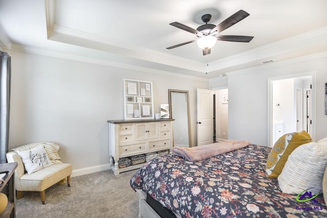 601 Hunts Landing Dr, Kathleen, GA 31047 - carpeted bedroom with a raised ceiling, crown molding, and ceiling fan