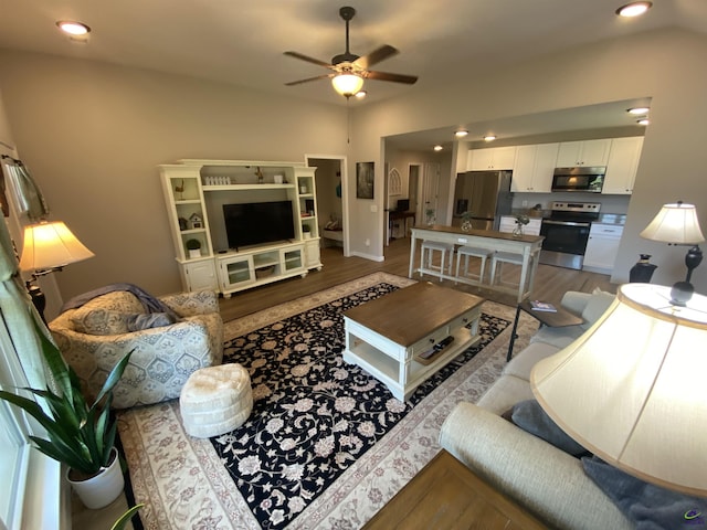 51 Cole Dr, Hawkinsville, GA 31036 - living area with a ceiling fan, wood finished floors, and recessed lighting