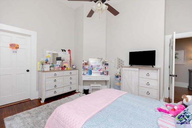 1360 Calhoun St, Macon, GA 31201 - bedroom featuring high vaulted ceiling, hardwood / wood-style floors, and ceiling fan
