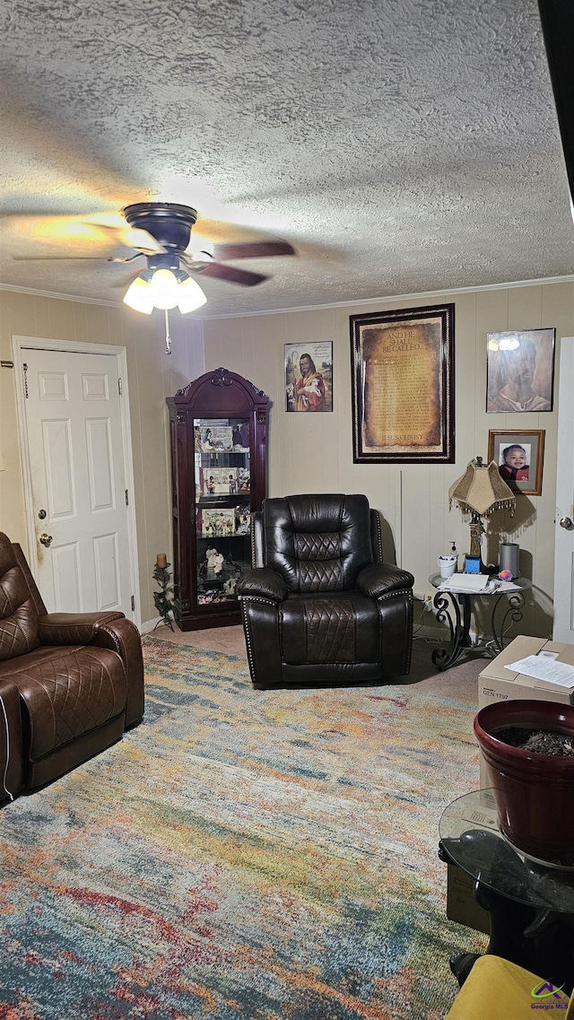 129 Tinker Blvd, Warner Robins, GA 31093 - living area featuring a ceiling fan, a textured ceiling, and carpet floors