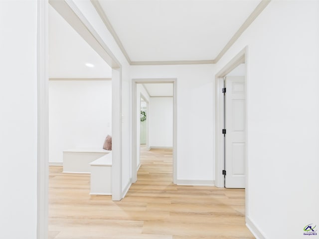 744 Corbin Ave, Macon, GA 31204 - hall with light wood finished floors, baseboards, and ornamental molding