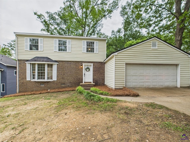 3081 Tiffin Cir, Macon, GA 31204 - view of front facade featuring brick siding, an outdoor structure, a garage, and crawl space