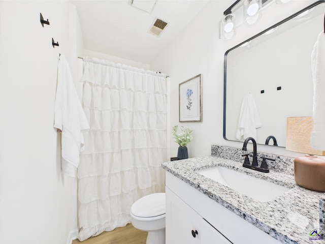 3081 Tiffin Cir, Macon, GA 31204 - bathroom with vanity, toilet, wood finished floors, and a shower with curtain