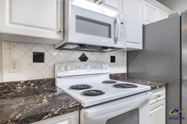 319 Smithville Church Rd, Warner Robins, GA 31088 - kitchen featuring white appliances, white cabinetry, and backsplash