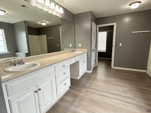 103 Lattice Bnd, Bonaire, GA 31005 - bathroom featuring double vanity, wood finished floors, baseboards, and a shower