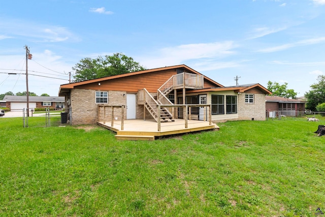 202 Kimberly Rd, Warner Robins, GA 31093 - rear view of property featuring a wooden deck, a gate, stairs, and brick siding