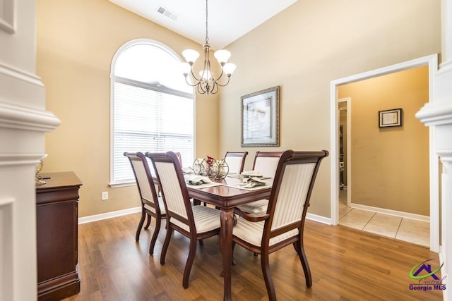 201 Loudon Hill Dr, Warner Robins, GA 31088 - dining room featuring a chandelier, wood finished floors, and baseboards