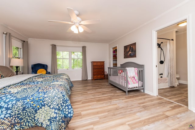826 Edward Pl, Macon, GA 31204 - bedroom featuring light wood-style floors, crown molding, baseboards, and ceiling fan
