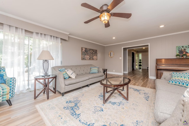 826 Edward Pl, Macon, GA 31204 - living room with ornamental molding, wood finished floors, baseboards, recessed lighting, and a ceiling fan