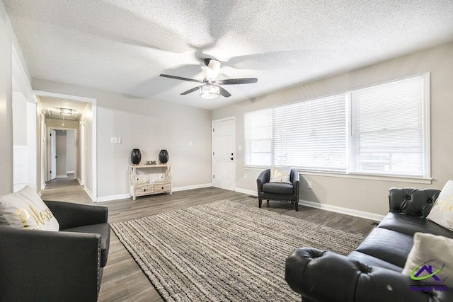 123 Robinhood Dr, Warner Robins, GA 31088 - living room with attic access, ceiling fan, wood finished floors, a textured ceiling, and baseboards