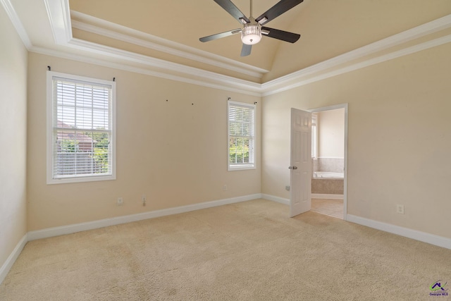 107 Rachael Ln, Warner Robins, GA 31088 - carpeted spare room with a ceiling fan, crown molding, and a tray ceiling