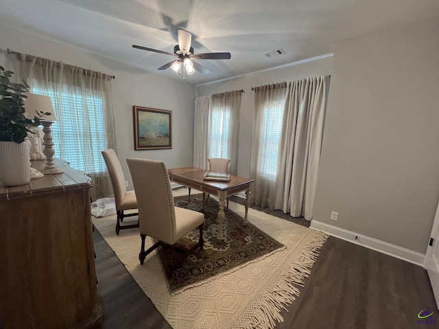 508 Nandina Ct, Warner Robins, GA 31088 - dining area featuring wood finished floors, plenty of natural light, and ceiling fan