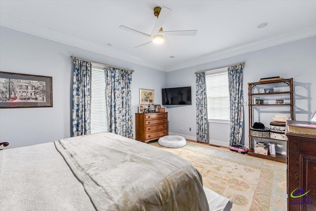 116 Maimont Cir, Macon, GA 31210 - bedroom featuring crown molding, wood finished floors, a ceiling fan, and baseboards