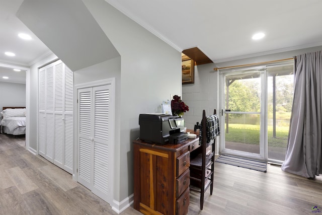 518 College St, Montezuma, GA 31063 - office space featuring crown molding, wood finished floors, recessed lighting, and baseboards