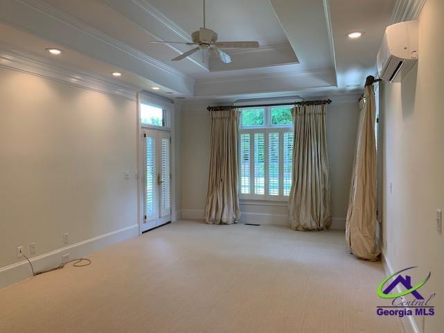113 Troon Way, Macon, GA 31210 - carpeted empty room with a tray ceiling, ornamental molding, baseboards, ceiling fan, and recessed lighting