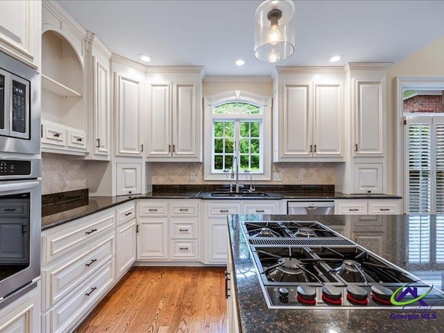 113 Troon Way, Macon, GA 31210 - kitchen with stainless steel appliances, a sink, white cabinetry, backsplash, and recessed lighting