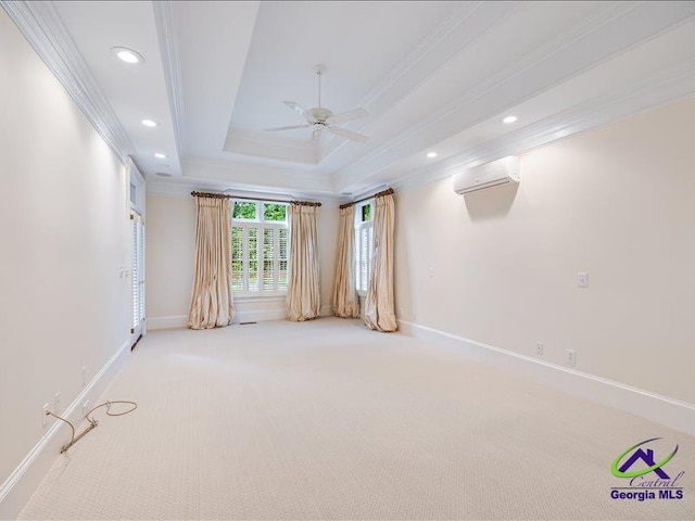 113 Troon Way, Macon, GA 31210 - carpeted empty room featuring a wall unit AC, crown molding, a ceiling fan, baseboards, and recessed lighting