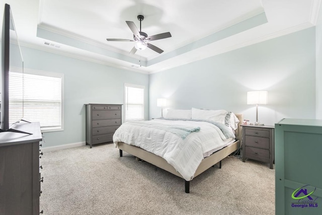 107 Field View Ln, Kathleen, GA 31047 - bedroom with a tray ceiling, ornamental molding, light carpet, baseboards, and ceiling fan