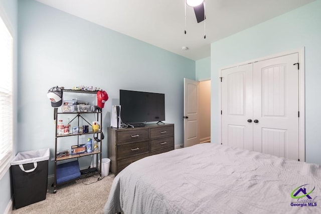 107 Field View Ln, Kathleen, GA 31047 - bedroom featuring carpet, a closet, and a ceiling fan