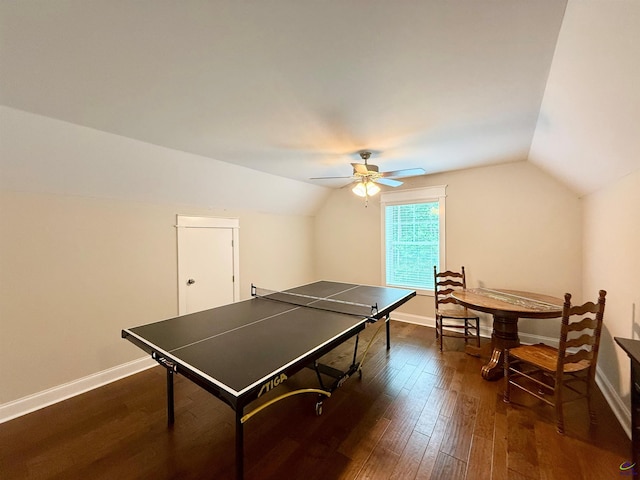 183 Terrell Rd, Elko, GA 31025 - rec room featuring lofted ceiling, dark wood-style flooring, baseboards, and ceiling fan