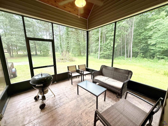 183 Terrell Rd, Elko, GA 31025 - sunroom / solarium featuring lofted ceiling, an outdoor hangout area, and a wooded view