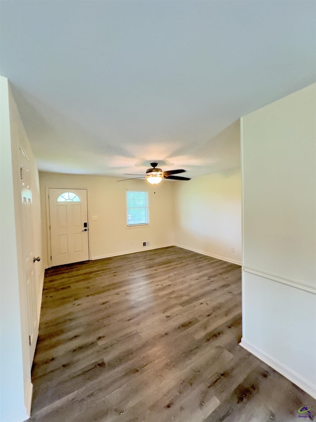 221 Fox Hound Dr, Byron, GA 31008 - entryway with wood finished floors, ceiling fan, and baseboards