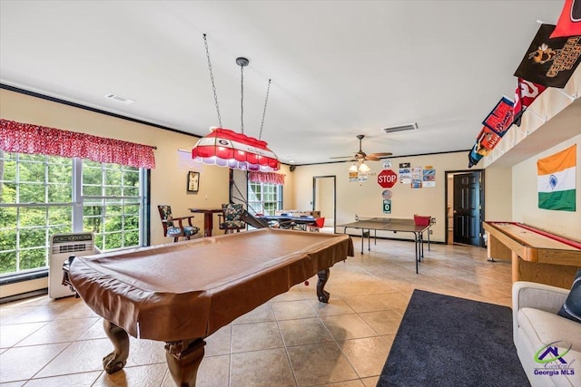 117 Richfield Cir, Kathleen, GA 31047 - game room featuring pool table, tile patterned flooring, and a ceiling fan