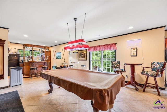 117 Richfield Cir, Kathleen, GA 31047 - playroom with pool table, light tile patterned flooring, ornamental molding, and recessed lighting