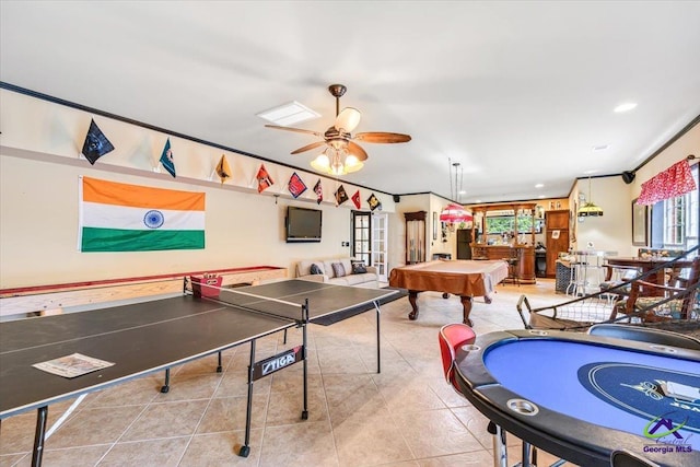 117 Richfield Cir, Kathleen, GA 31047 - rec room featuring billiards, a ceiling fan, tile patterned floors, and recessed lighting