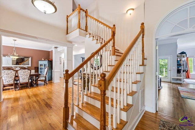 117 Richfield Cir, Kathleen, GA 31047 - staircase featuring wood finished floors, baseboards, and ornamental molding