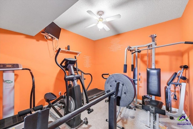 117 Richfield Cir, Kathleen, GA 31047 - exercise room with ceiling fan and a textured ceiling